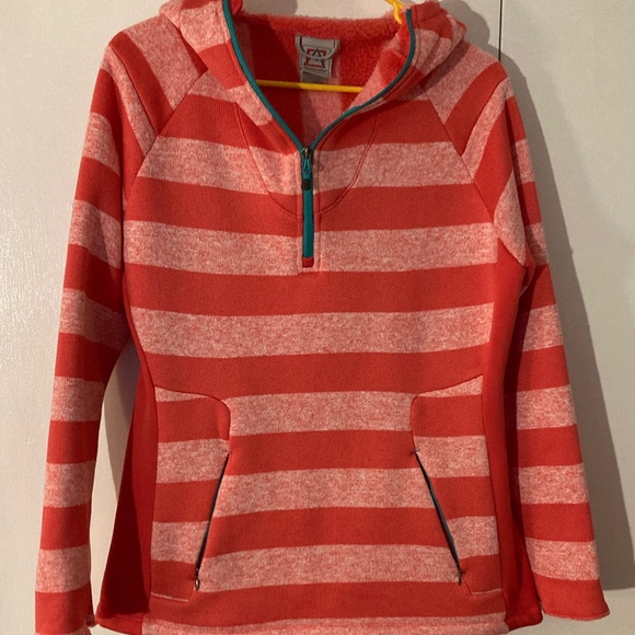 Avalanche Tops - Red and Pink Striped Hooded Pullover Avalanche size L women